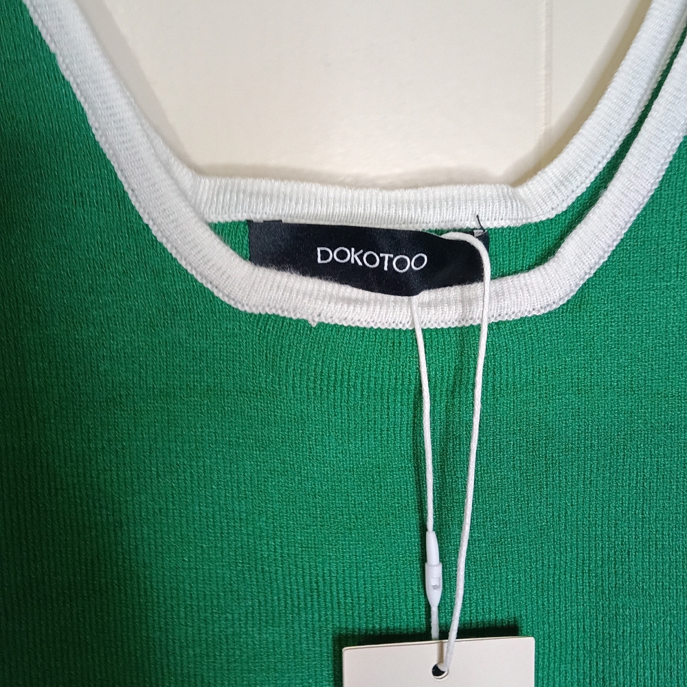 Dokotoo Green Tank Top with White Trim Ribbed Knit - Picture 2 of 3